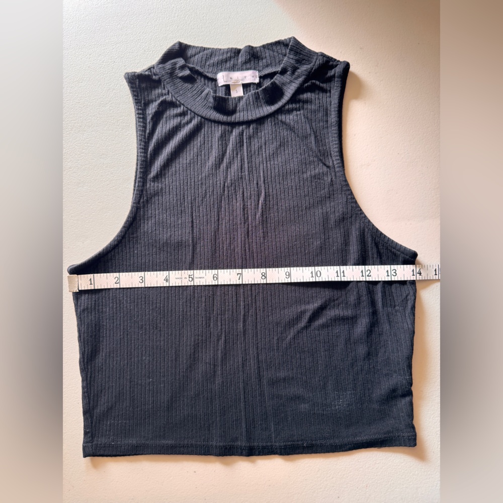 Leith Ribbed Sleeveless Mock Neck Top Black Cropped Stretch Size Small